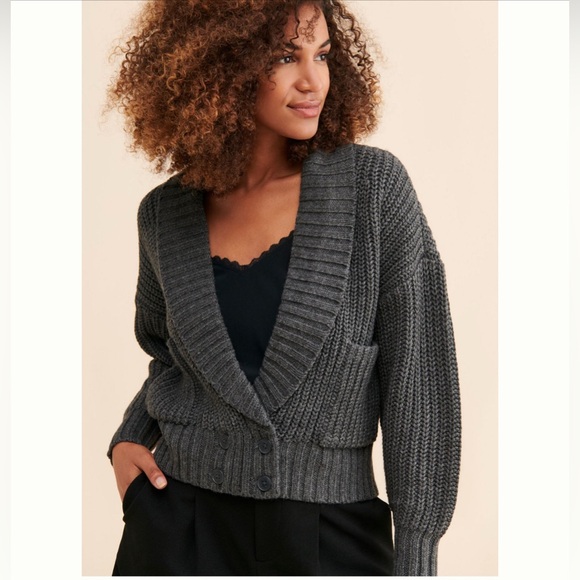 Anthropologie Deep V Cardigan in Charcoal - Picture 2 of 3